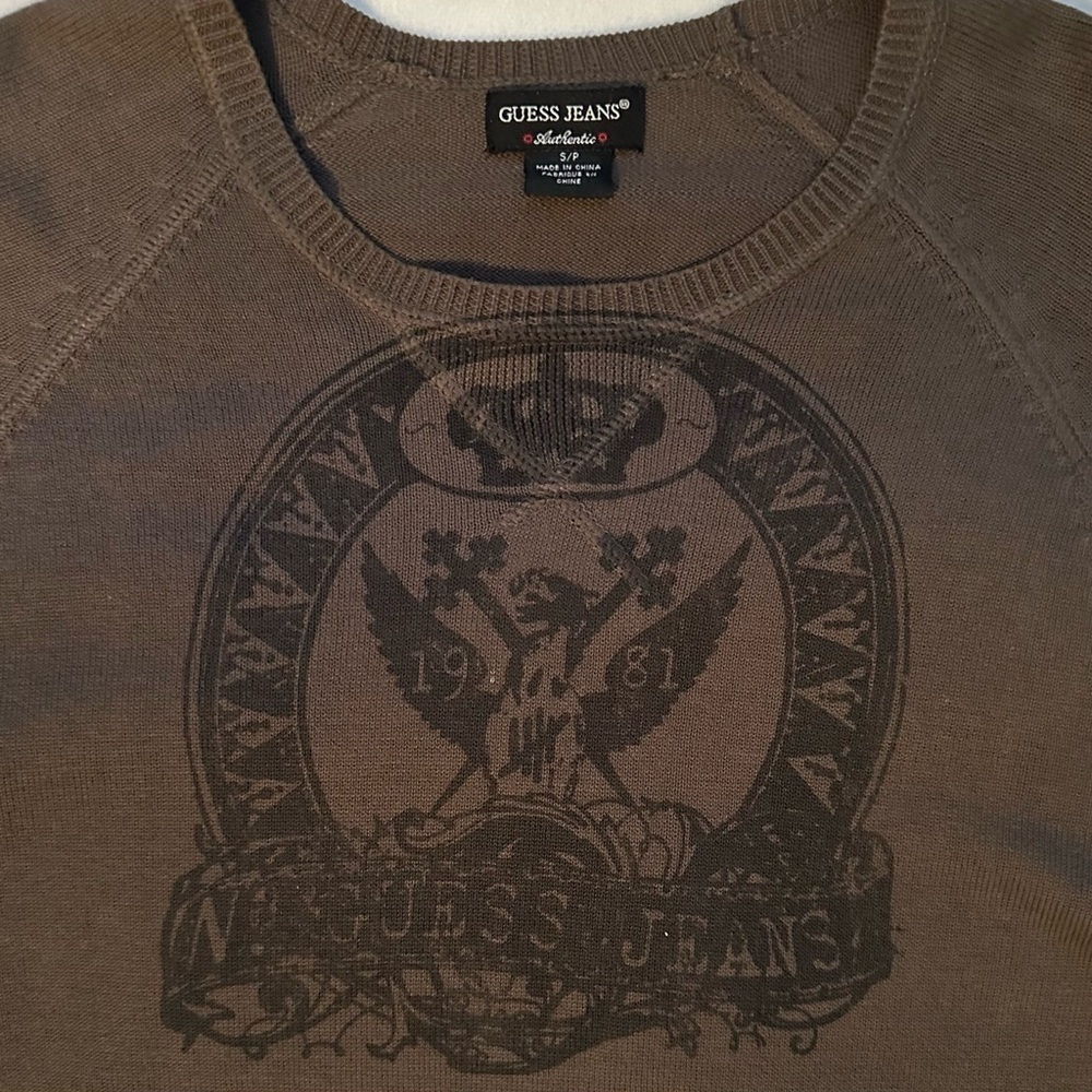 GUESS JEANS AUTHENTIC Brown Knit Lightweight Sweater Men’s S Logo Y2K - Picture 2 of 7